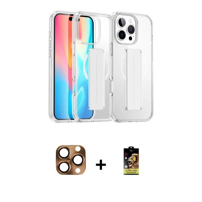 ieg™ iPhone 16 Pro Max Kılıf Nova Işık Koleksiyonu - Siyah Buffer Cam Ekran Koruyucu + Pers Alüminyum Kamera Lens - CLTM