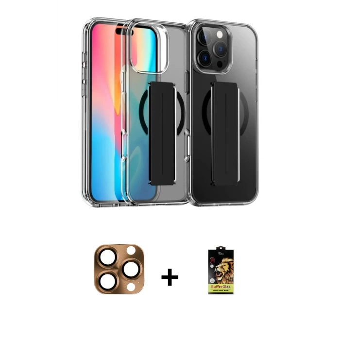 ieg™ iPhone 16 Pro Max Kılıf Nova Işık Koleksiyonu - Siyah Buffer Cam Ekran Koruyucu + Pers Alüminyum Kamera Lens - CLTM