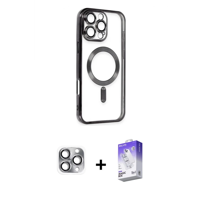 ieg™ iPhone 16 Pro Max Kılıf Nova Işık Özel Seri - Siyah Bilvis 5in1 3D Magic Cam Ekran Koruyucu + Pers Alüminyum Kamera Lens - GI