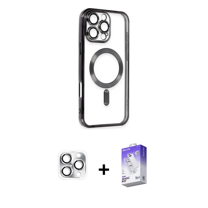 ieg™ iPhone 16 Pro Max Kılıf Nova Işık Özel Seri - Siyah Bilvis 5in1 3D Magic Cam Ekran Koruyucu + Pers Alüminyum Kamera Lens - GS