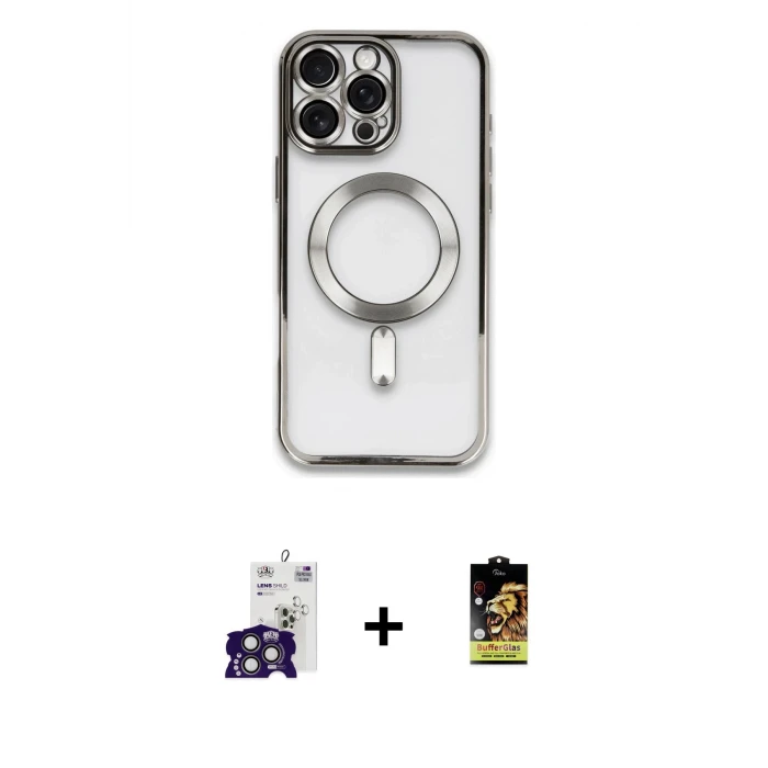 ieg™ iPhone 16 Pro Max Kılıf Nova Işık Özel Seri - Siyah Buffer Cam Ekran Koruyucu + Bilvis Titan Kamera Lens - TMGI