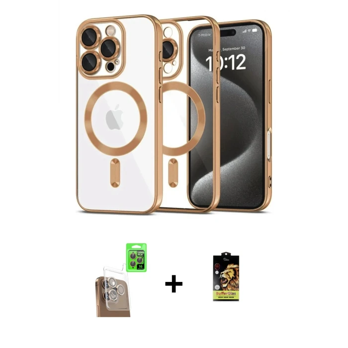 ieg™ iPhone 16 Pro Max Kılıf Nova Işık Özel Seri - Siyah Buffer Cam Ekran Koruyucu + Çöl Titanyum Raze Metal Kamera Lens