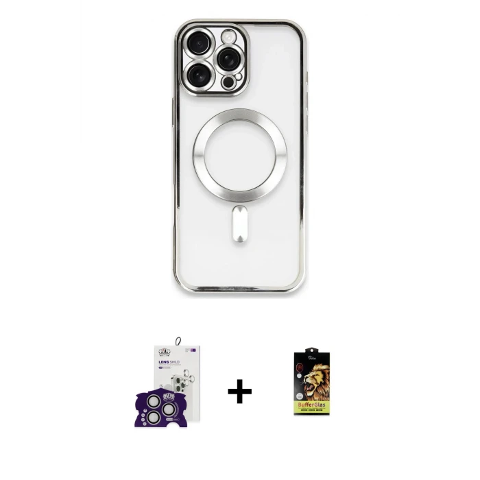 ieg™ iPhone 16 Pro Max Kılıf Nova Işık Özel Seri - Siyah Buffer Cam Ekran Koruyucu + Gümüş Bilvis Titan Kamera Lens