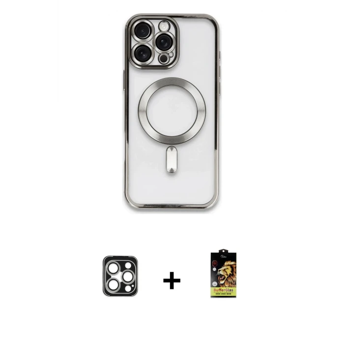 ieg™ iPhone 16 Pro Max Kılıf Nova Işık Özel Seri - Siyah Buffer Cam Ekran Koruyucu + PVD Metal Kamera Lens - GS