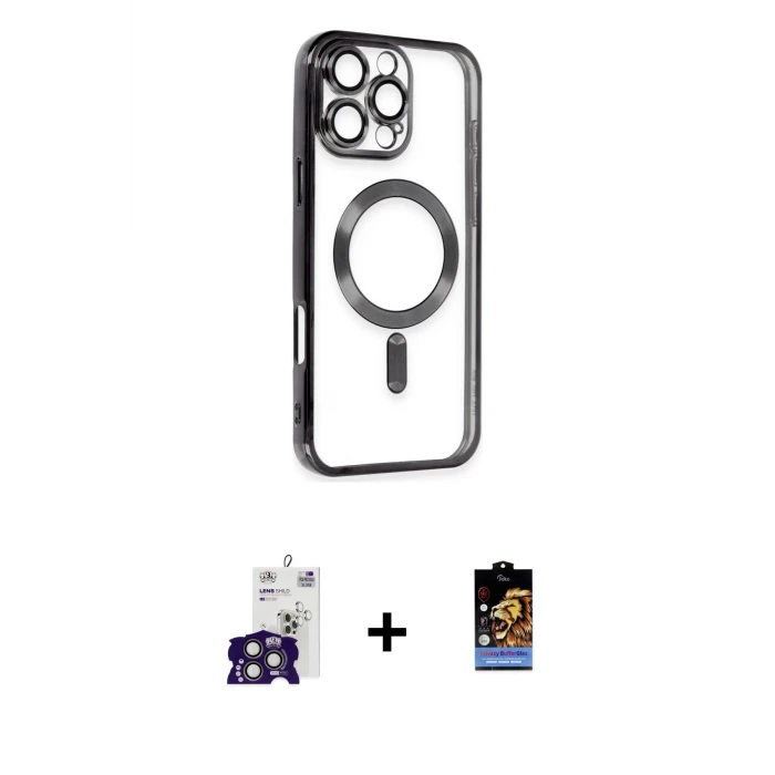 ieg™ iPhone 16 Pro Max Kılıf Nova Işık Özel Seri - Siyah Buffer Hayalet Cam Ekran Koruyucu + Bilvis Titan Kamera Lens - TMGI