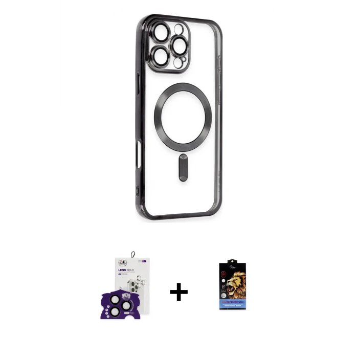 ieg™ iPhone 16 Pro Max Kılıf Nova Işık Özel Seri - Siyah Buffer Hayalet Cam Ekran Koruyucu + Bilvis Titan Kamera Lens - SH