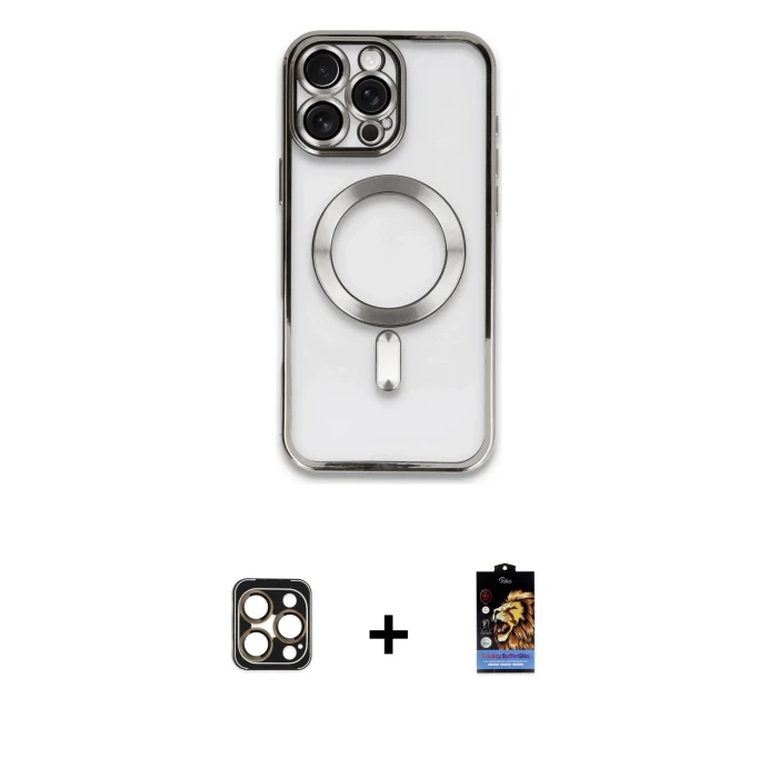 ieg™ iPhone 16 Pro Max Kılıf Nova Işık Özel Seri - Siyah Buffer Hayalet Cam Ekran Koruyucu + Gold PVD Metal Kamera Lens