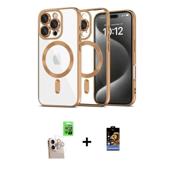 ieg™ iPhone 16 Pro Max Kılıf Nova Işık Özel Seri - Siyah Buffer Hayalet Cam Ekran Koruyucu + Natural Grey Raze Metal Kamera Lens