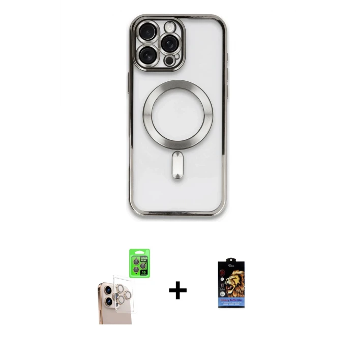 ieg™ iPhone 16 Pro Max Kılıf Nova Işık Özel Seri - Siyah Buffer Hayalet Cam Ekran Koruyucu + Natural Grey Raze Metal Kamera Lens