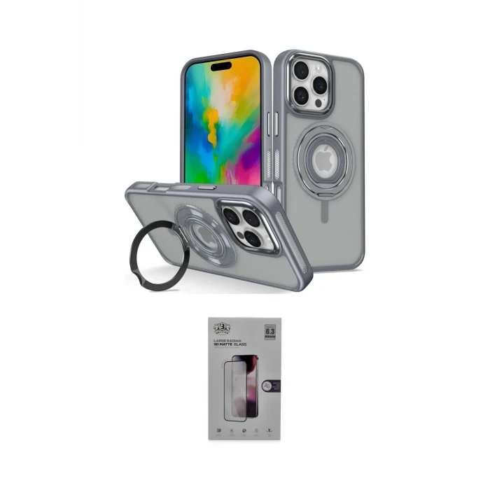 ieg™ iPhone 16 Pro Max Kılıf Nova Minimal Serisi - Siyah Bilvis 3D Mat Cam Ekran Koruyucu
