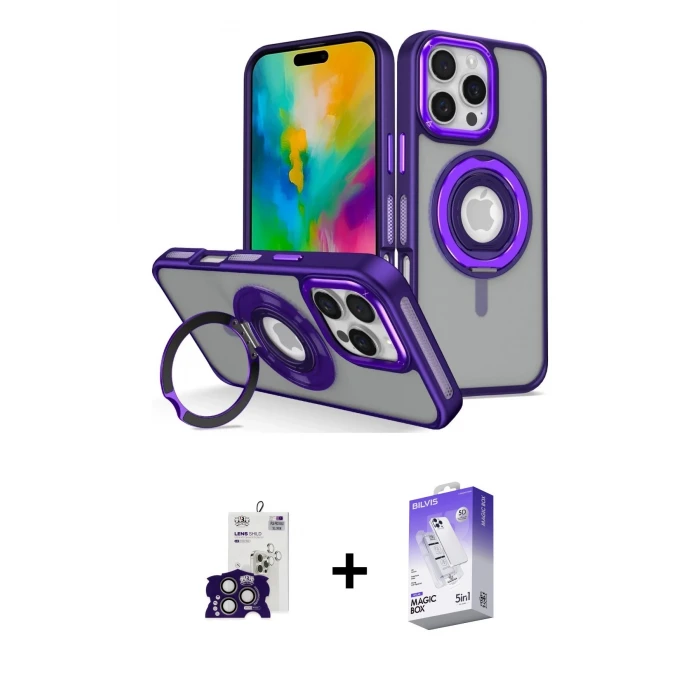 ieg™ iPhone 16 Pro Max Kılıf Nova Minimal Serisi - Siyah Bilvis 5in1 3D Magic Cam Ekran Koruyucu + Bilvis Titan Kamera Lens - TMGI