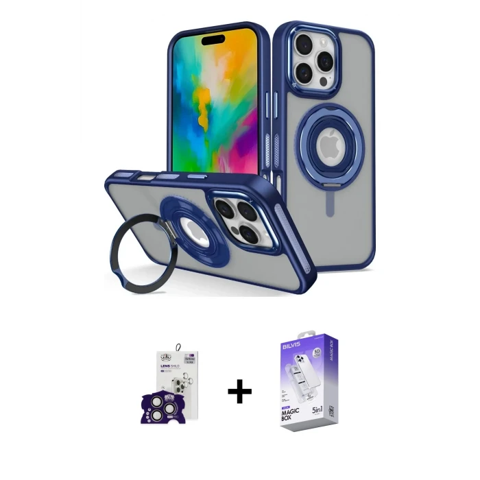 ieg™ iPhone 16 Pro Max Kılıf Nova Minimal Serisi - Siyah Bilvis 5in1 3D Magic Cam Ekran Koruyucu + Bilvis Titan Kamera Lens - TMGI
