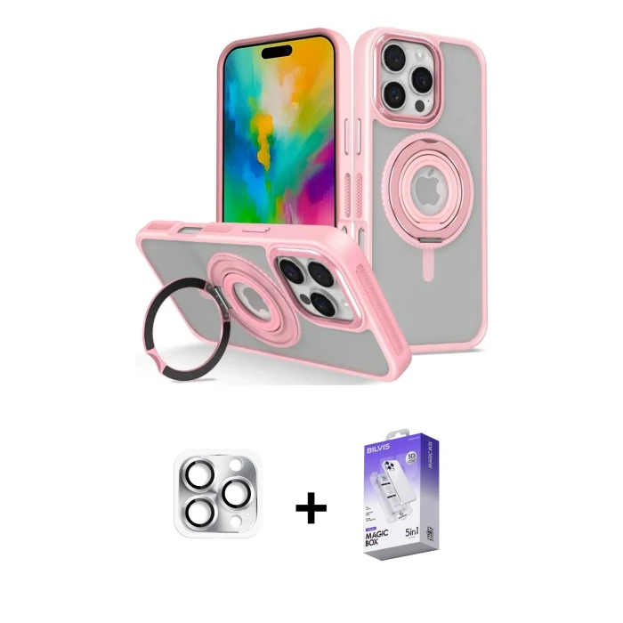 ieg™ iPhone 16 Pro Max Kılıf Nova Minimal Serisi - Siyah Bilvis 5in1 3D Magic Cam Ekran Koruyucu + Pers Alüminyum Kamera Lens - GS