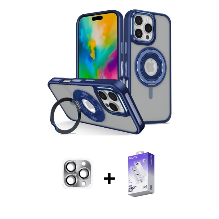 ieg™ iPhone 16 Pro Max Kılıf Nova Minimal Serisi - Siyah Bilvis 5in1 3D Magic Cam Ekran Koruyucu + Pers Alüminyum Kamera Lens - GI