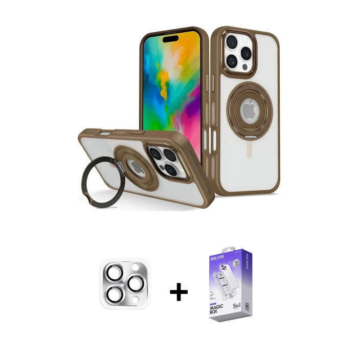 ieg™ iPhone 16 Pro Max Kılıf Nova Minimal Serisi - Siyah Bilvis 5in1 3D Magic Cam Ekran Koruyucu + Pers Alüminyum Kamera Lens - GS