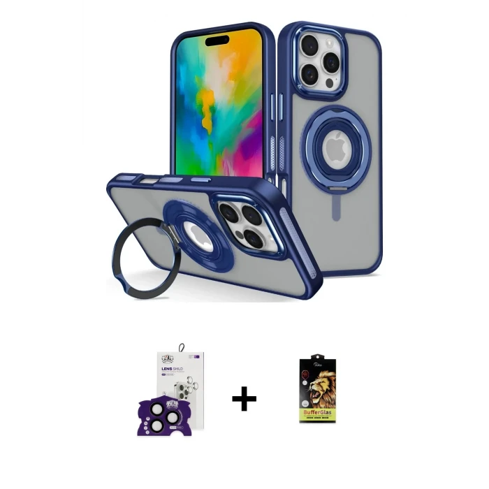 ieg™ iPhone 16 Pro Max Kılıf Nova Minimal Serisi - Siyah Buffer Cam Ekran Koruyucu + Bilvis Titan Kamera Lens - SH