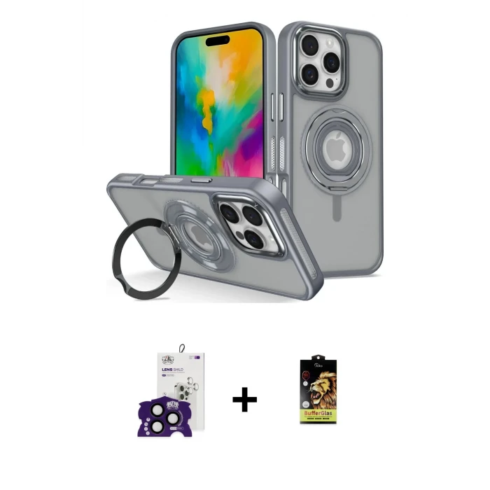 ieg™ iPhone 16 Pro Max Kılıf Nova Minimal Serisi - Siyah Buffer Cam Ekran Koruyucu + Bilvis Titan Kamera Lens - SH
