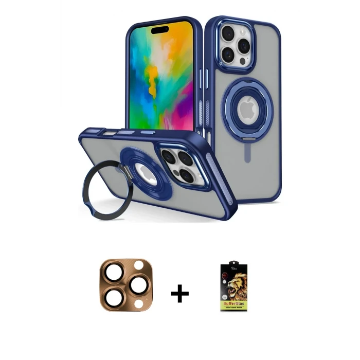 ieg™ iPhone 16 Pro Max Kılıf Nova Minimal Serisi - Siyah Buffer Cam Ekran Koruyucu + Çöl Titanyum Pers Alüminyum Kamera Lens