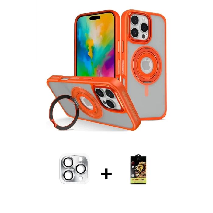 ieg™ iPhone 16 Pro Max Kılıf Nova Minimal Serisi - Siyah Buffer Cam Ekran Koruyucu + Pers Alüminyum Kamera Lens - GS