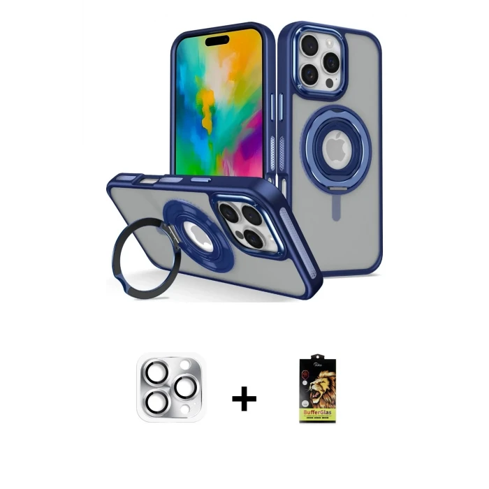 ieg™ iPhone 16 Pro Max Kılıf Nova Minimal Serisi - Siyah Buffer Cam Ekran Koruyucu + Pers Alüminyum Kamera Lens - GS