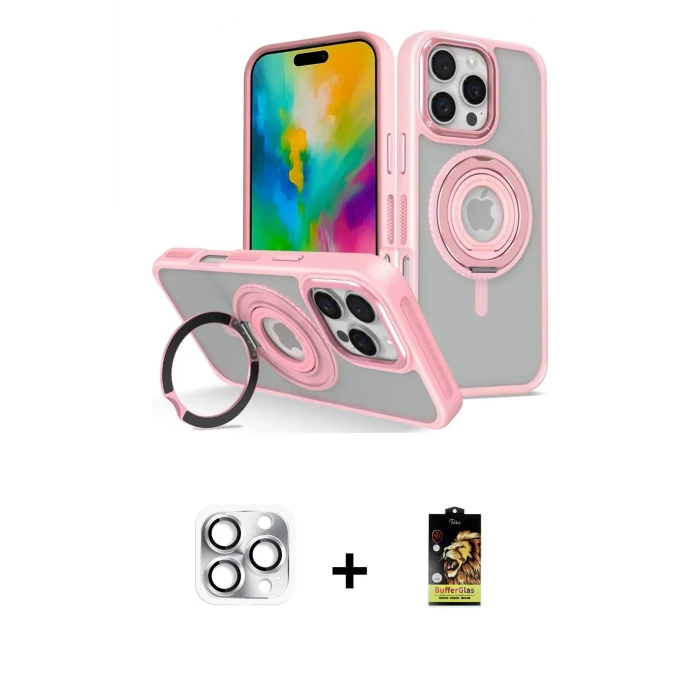 ieg™ iPhone 16 Pro Max Kılıf Nova Minimal Serisi - Siyah Buffer Cam Ekran Koruyucu + Pers Alüminyum Kamera Lens - GS