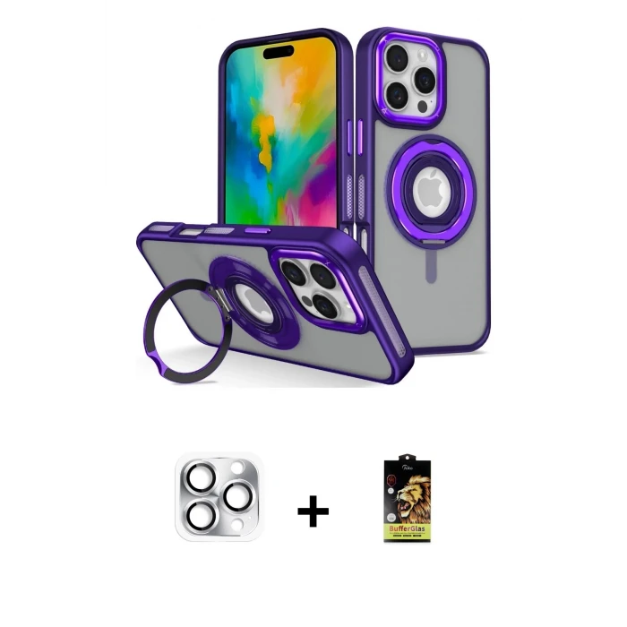 ieg™ iPhone 16 Pro Max Kılıf Nova Minimal Serisi - Siyah Buffer Cam Ekran Koruyucu + Pers Alüminyum Kamera Lens - GS