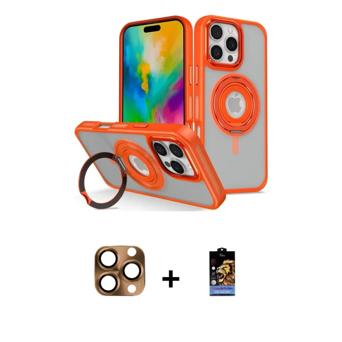 ieg™ iPhone 16 Pro Max Kılıf Nova Minimal Serisi - Siyah Buffer Hayalet Cam Ekran Koruyucu + Çöl Titanyum Pers Alüminyum Kamera Lens