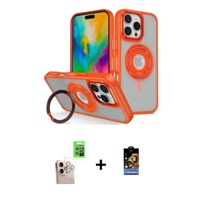 ieg™ iPhone 16 Pro Max Kılıf Nova Minimal Serisi - Siyah Buffer Hayalet Cam Ekran Koruyucu + Natural Grey Raze Metal Kamera Lens