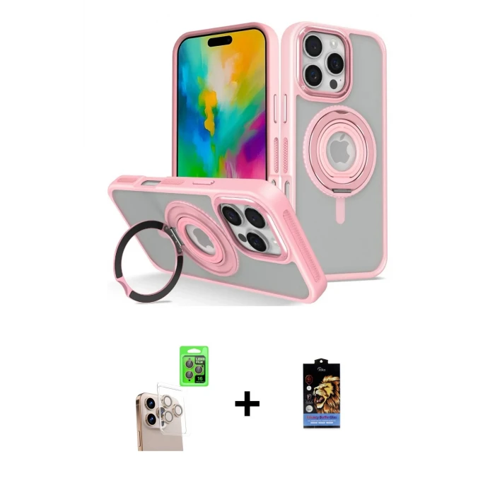 ieg™ iPhone 16 Pro Max Kılıf Nova Minimal Serisi - Siyah Buffer Hayalet Cam Ekran Koruyucu + Natural Grey Raze Metal Kamera Lens