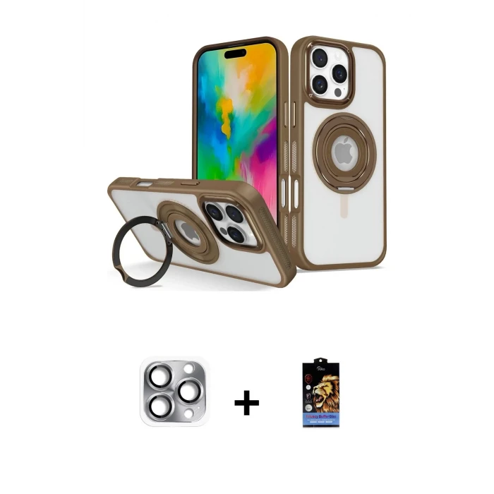 ieg™ iPhone 16 Pro Max Kılıf Nova Minimal Serisi - Siyah Buffer Hayalet Cam Ekran Koruyucu + Pers Alüminyum Kamera Lens - GI