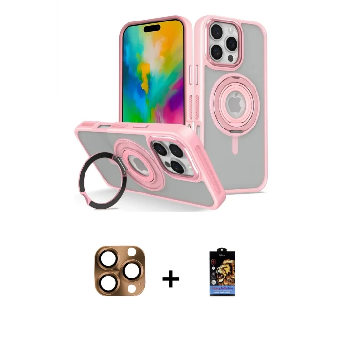ieg™ iPhone 16 Pro Max Kılıf Nova Minimal Serisi - Siyah Buffer Hayalet Cam Ekran Koruyucu + Pers Alüminyum Kamera Lens - CLTM