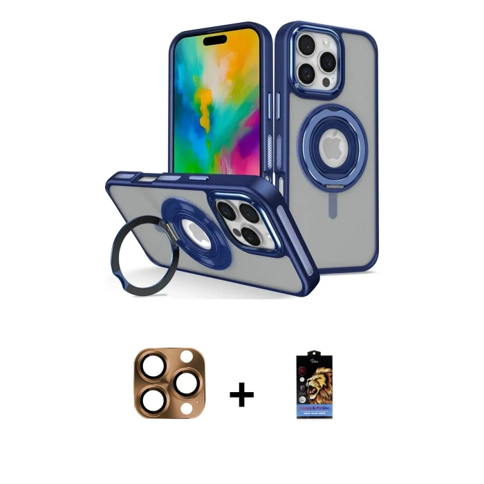 ieg™ iPhone 16 Pro Max Kılıf Nova Minimal Serisi - Siyah Buffer Hayalet Cam Ekran Koruyucu + Pers Alüminyum Kamera Lens - CLTM