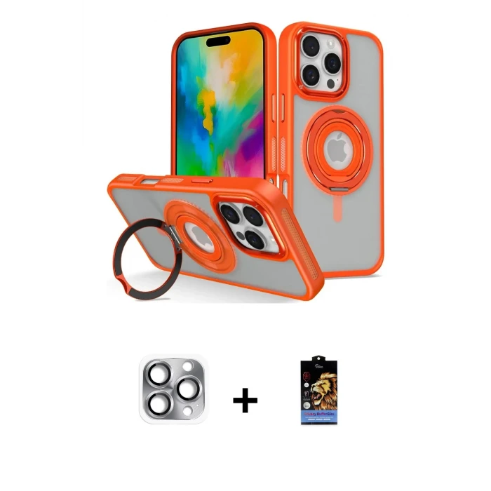 ieg™ iPhone 16 Pro Max Kılıf Nova Minimal Serisi - Siyah Buffer Hayalet Cam Ekran Koruyucu + Pers Alüminyum Kamera Lens - GI