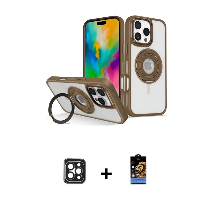 ieg™ iPhone 16 Pro Max Kılıf Nova Minimal Serisi - Siyah Buffer Hayalet Cam Ekran Koruyucu + Siyah PVD Metal Kamera Lens