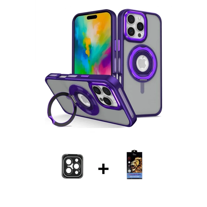 ieg™ iPhone 16 Pro Max Kılıf Nova Minimal Serisi - Siyah Buffer Hayalet Cam Ekran Koruyucu + Siyah PVD Metal Kamera Lens
