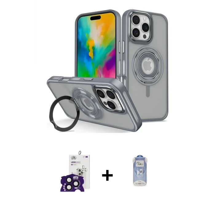 ieg™ iPhone 16 Pro Max Kılıf Nova Minimal Serisi - Siyah Joko Magic 5D Cam + Siyah Bilvis Titan Kamera Lens