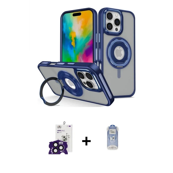 ieg™ iPhone 16 Pro Max Kılıf Nova Minimal Serisi - Siyah Joko Magic 5D Cam + Siyah Bilvis Titan Kamera Lens