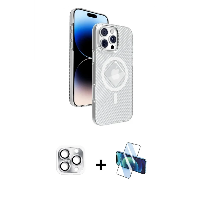 ieg™ iPhone 16 Pro Max Kılıf Nova Modern Prime - Siyah 3D Antistatik Seramik Nano Ekran Koruyucu + Pers Alüminyum Kamera Lens - GS