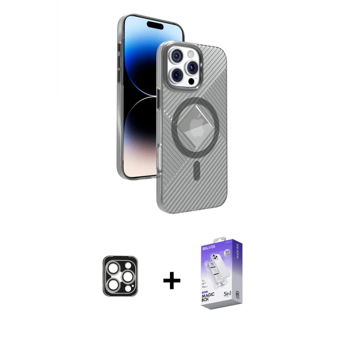 ieg™ iPhone 16 Pro Max Kılıf Nova Modern Prime - Siyah Bilvis 5in1 3D Magic Cam Ekran Koruyucu + PVD Metal Kamera Lens - GS