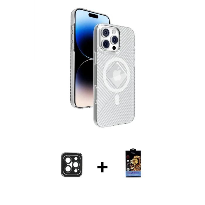 ieg™ iPhone 16 Pro Max Kılıf Nova Modern Prime - Siyah Buffer Hayalet Cam Ekran Koruyucu + Siyah PVD Metal Kamera Lens