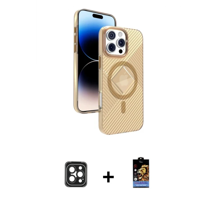 ieg™ iPhone 16 Pro Max Kılıf Nova Modern Prime - Siyah Buffer Hayalet Cam Ekran Koruyucu + Siyah PVD Metal Kamera Lens