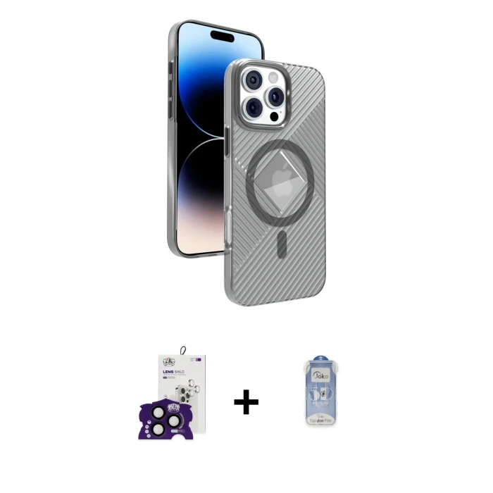 ieg™ iPhone 16 Pro Max Kılıf Nova Modern Prime - Siyah Joko Magic 5D Cam + Siyah Bilvis Titan Kamera Lens