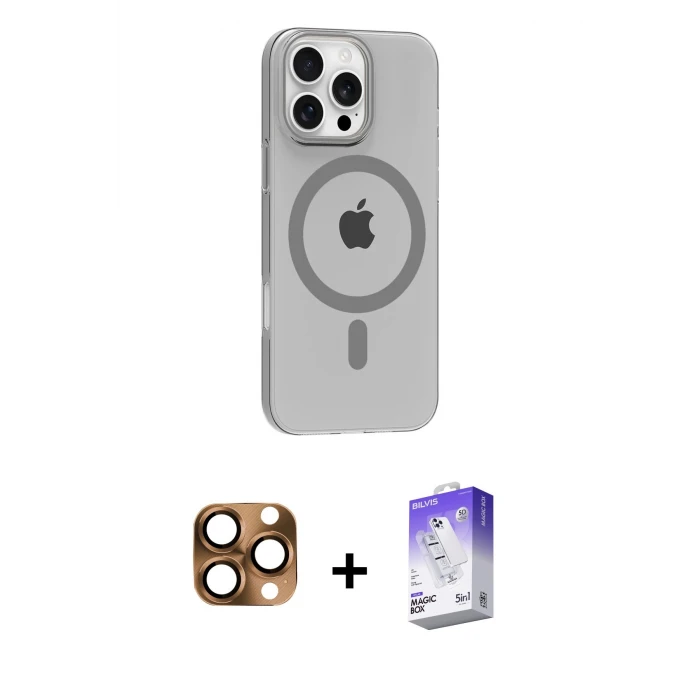 ieg™ iPhone 16 Pro Max Kılıf Pusula Form Özel Seri - Siyah Bilvis 5in1 3D Magic Cam Ekran Koruyucu + Pers Alüminyum Kamera Lens - CLTM