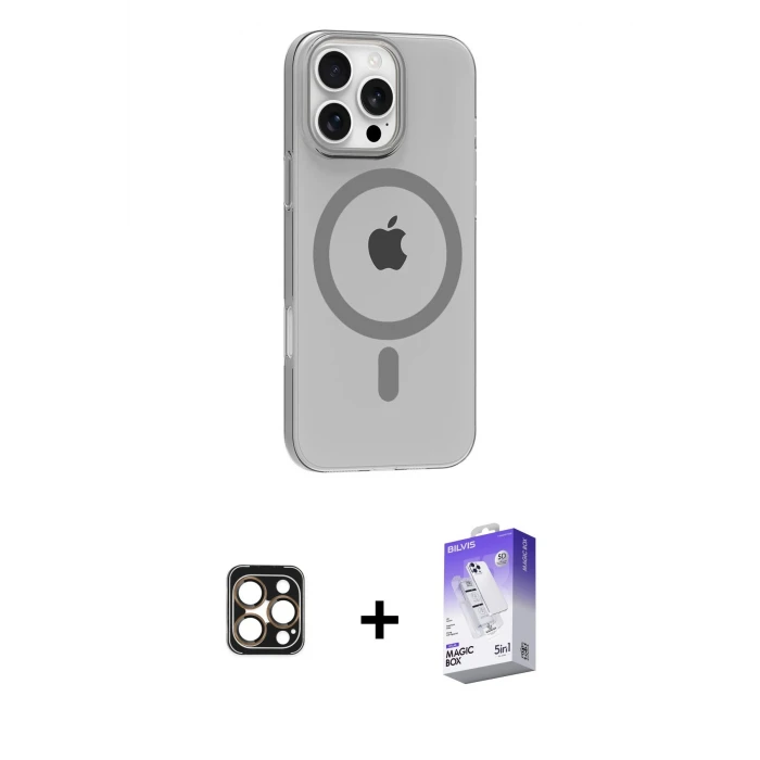 ieg™ iPhone 16 Pro Max Kılıf Pusula Form Özel Seri - Siyah Bilvis 5in1 3D Magic Cam Ekran Koruyucu + PVD Metal Kamera Lens - GD