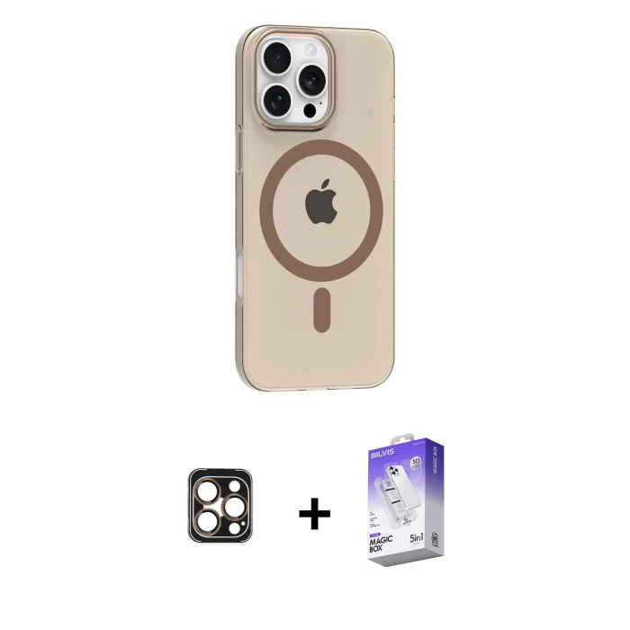 ieg™ iPhone 16 Pro Max Kılıf Pusula Form Özel Seri - Siyah Bilvis 5in1 3D Magic Cam Ekran Koruyucu + PVD Metal Kamera Lens - GD