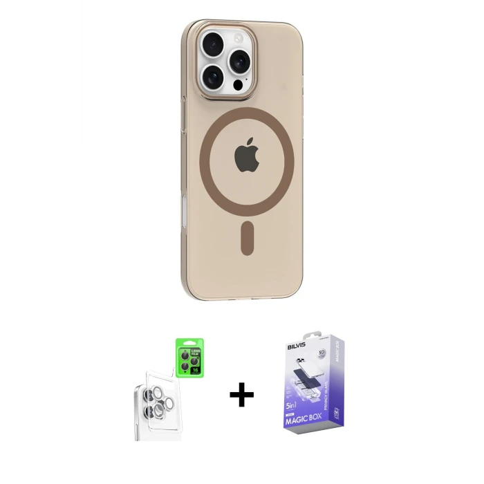 ieg™ iPhone 16 Pro Max Kılıf Pusula Form Özel Seri - Siyah Bilvis 5in1 5D Magic Hayalet Cam Ekran Koruyucu + Raze Metal Kamera Lens - BZ
