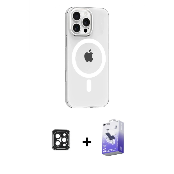 ieg™ iPhone 16 Pro Max Kılıf Pusula Form Özel Seri - Siyah Bilvis 5in1 5D Magic Hayalet Cam Ekran Koruyucu + PVD Metal Kamera Lens - SH