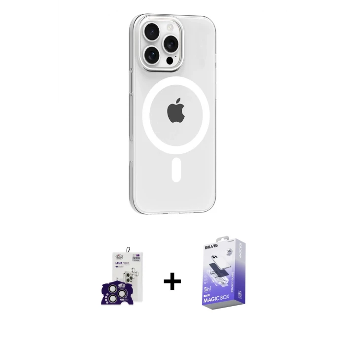 ieg™ iPhone 16 Pro Max Kılıf Pusula Form Özel Seri - Siyah Bilvis 5in1 5D Magic Hayalet Cam Ekran Koruyucu + Bilvis Titan Kamera Lens - TMGI