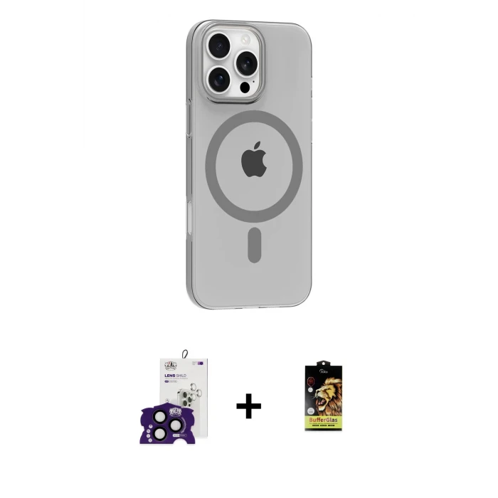 ieg™ iPhone 16 Pro Max Kılıf Pusula Form Özel Seri - Siyah Buffer Cam Ekran Koruyucu + Bilvis Titan Kamera Lens - SH