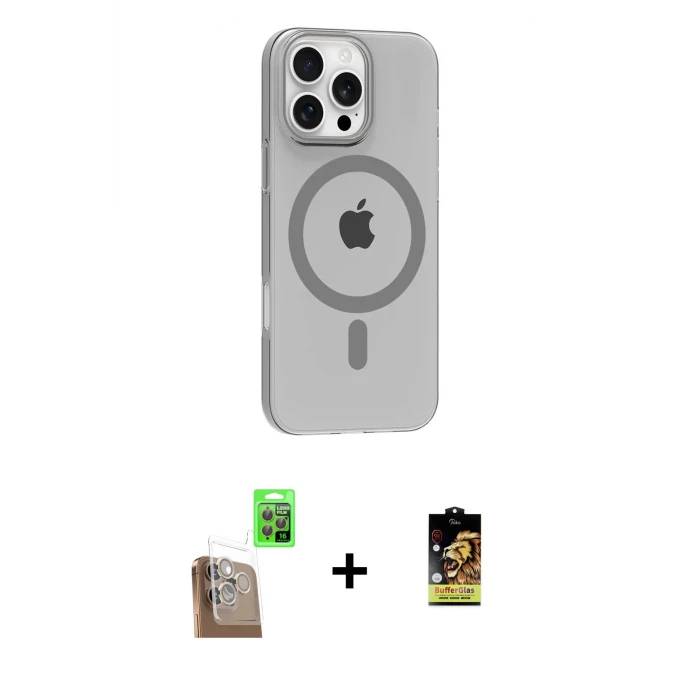 ieg™ iPhone 16 Pro Max Kılıf Pusula Form Özel Seri - Siyah Buffer Cam Ekran Koruyucu + Çöl Titanyum Raze Metal Kamera Lens
